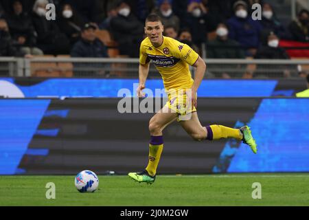 Milan, Italy, 19th March 2022. Nikola Milenkovic of ACF Fiorentina during the Serie A match at Giuseppe Meazza, Milan. Picture credit should read: Jonathan Moscrop / Sportimage Stock Photo