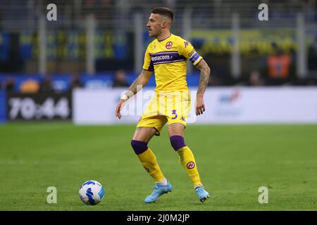 Milan, Italy, 19th March 2022. Cristiano Biraghi of ACF Fiorentina during the Serie A match at Giuseppe Meazza, Milan. Picture credit should read: Jonathan Moscrop / Sportimage Stock Photo