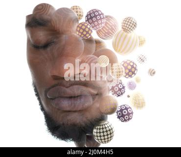 Digital graphics combined with a portrait of a young African American man Stock Photo