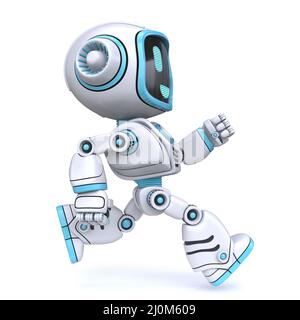 Cute blue robot running 3D Stock Photo - Alamy