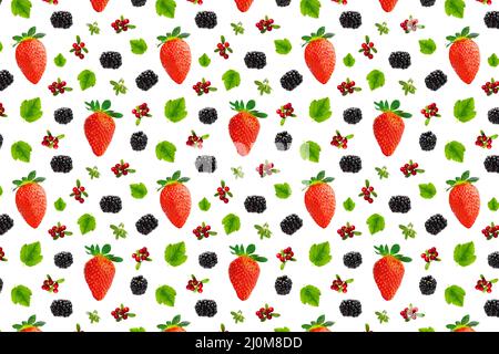 Falling berries isolated on white background, different flying forest berries. Stock Photo