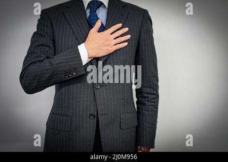 Encouraging business people to receive a request Stock Photo