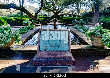 A plaque of Rebekah at the Well at Live Oak Plaza in Bellingrath Gardens, March 4, 2022, in Theodore, Alabama. Stock Photo