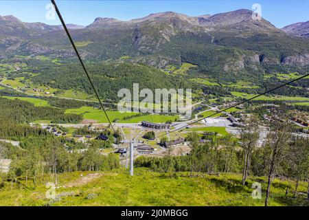 Ski lift panorama Norway, Hemsedal Skicenter in Hemsedalis, Viken. Stock Photo