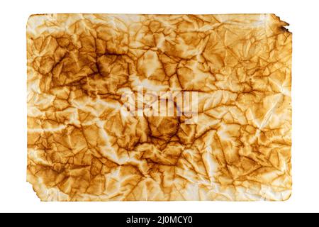 Burned old sheet of paper on a transparent background. Texture of old paper. Stock Photo