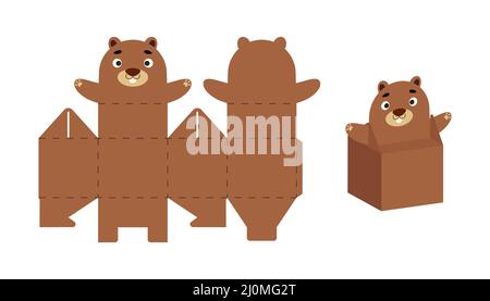 Cute party favor box beaver design for sweets, candies, small presents. DIY package template for any purposes, birthdays, baby showers, Christmas. Pri Stock Vector