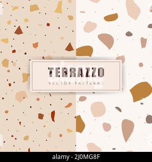 Set of venetian terrazzo flooring texture. Abstract seamless patterns in pastel colors. Modern monochrome vector illustration Stock Vector