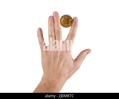 Female hand with coin isolated on white Stock Photo - Alamy