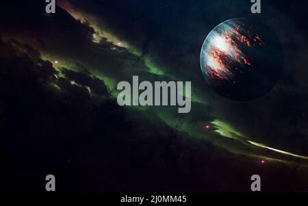 Science fiction space wallpaper, incredibly beautiful planets, galaxies, dark and cold beauty of endless universe. Elements of this image furnished by Stock Photo