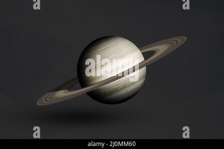 Saturn - High resolution beautiful art presents planets of the solar system. Minimalistic style art on grey background. This image elements furnished Stock Photo