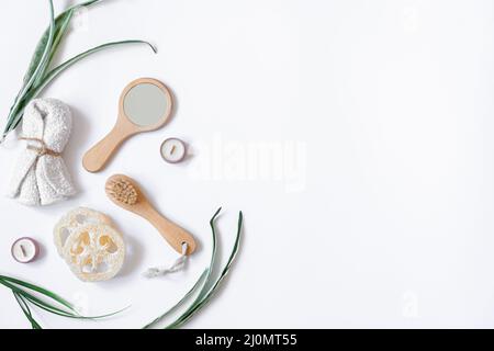 Spa composition with personal hygiene items on a white background isolated. Stock Photo