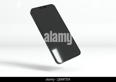 Floating smartphone white background Stock Photo