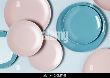 Flat lay composition different colored plates Stock Photo