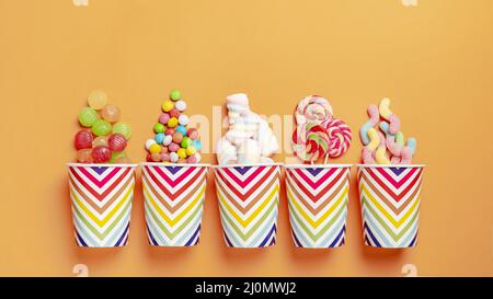 Flat lay delicious colorful candies Stock Photo