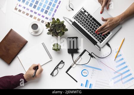 Arrangement office elements white background Stock Photo