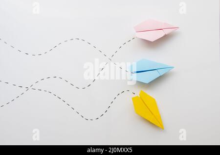 Cute minimalist paper planes top view Stock Photo