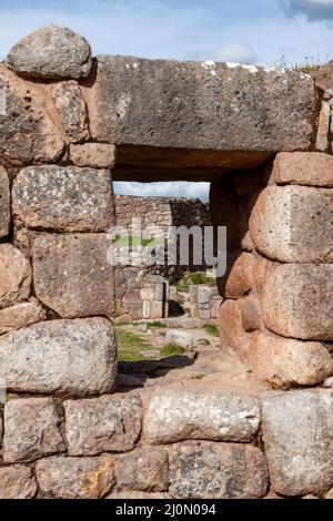 Beautiful view of the Puka Pukara Inca Archaeological Complex with its stone walls in Cusco, Peru Stock Photo