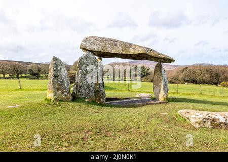 Pentre Ifan is the name of an ancient manor in the community and parish of Nevern, Pembrokeshire, Wales. It is 11 miles from Cardigan, Ceredigion, and Stock Photo
