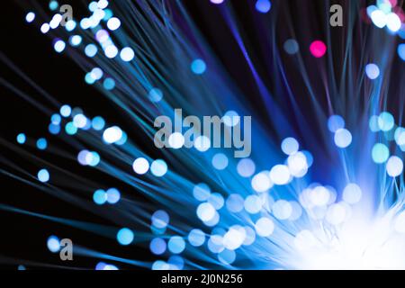 Blue fiber lights with defocused spots Stock Photo