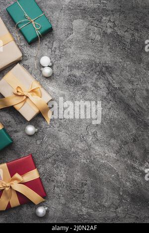 Colorful christmas gifts marble background with copy space Stock Photo