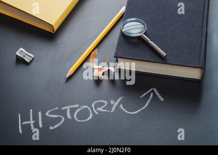 Composed book school supplies Stock Photo