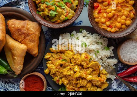 Delicious indian food tray top view Stock Photo