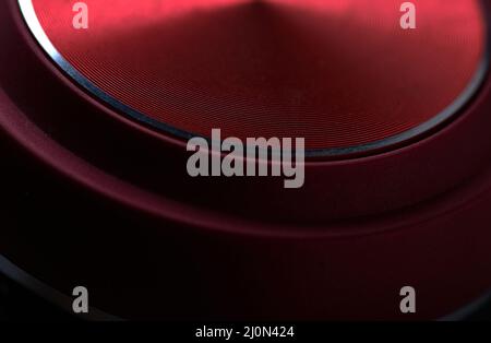 Close-up view of the red geometric shape of the hi-tech object Stock Photo