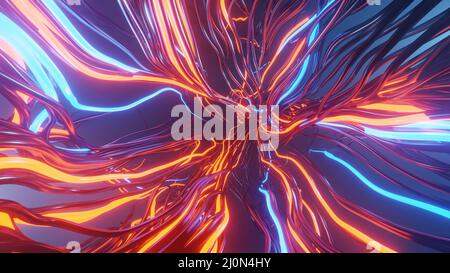 Futuristic energy blue and red light Illustration, Neon streaks of space, Abstract 3d Render Stock Photo