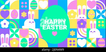 Easter greeting horizontal geometric banner. Stock Vector