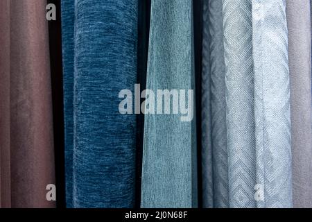 Close-up, background, texture fabrics in blue shades. Stock Photo