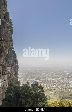 View from Table Mountain National Park Cape Town to Claremont. Stock Photo