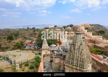 Charbhuja, Vedi and Neelkanth Mahadev Temples in Kumbhalgarh Fort, a Mewar fortress in Rajsamand district near Udaipur, Rajasthan, India Stock Photo