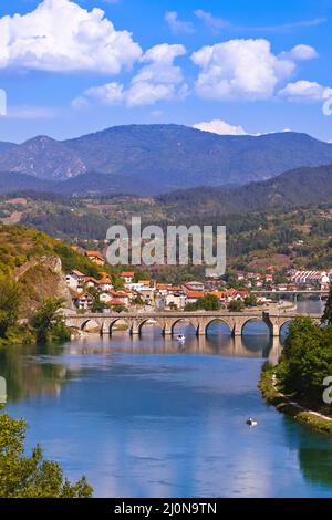 Old Bridge on Drina river in Visegrad - Bosnia and Herzegovina Stock Photo