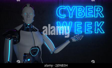 Robot Neon Sign Cyber Week Stock Photo
