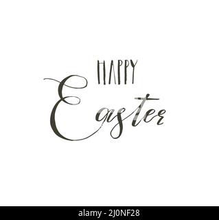 Hand drawn vector abstract graphic scandinavian Happy Easter cute greeting card template with Happy Easter handwritten calligraphy phases text Stock Vector