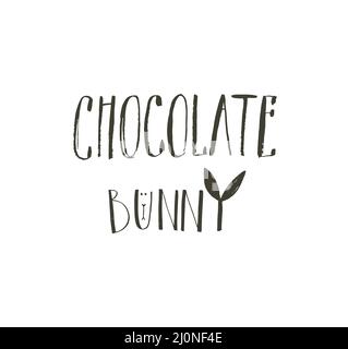 Hand drawn vector abstract graphic scandinavian Happy Easter cute greeting card template with Chocolate Bunny handwritten calligraphy phases text Stock Vector