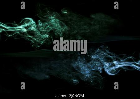 Realistic green blue smoke black background . High quality and resolution beautiful photo concept Stock Photo
