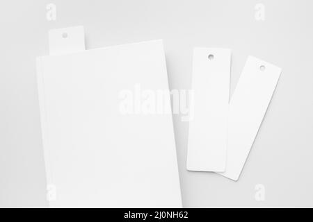 Top view book with bookmarks desk. High quality and resolution beautiful photo concept Stock Photo