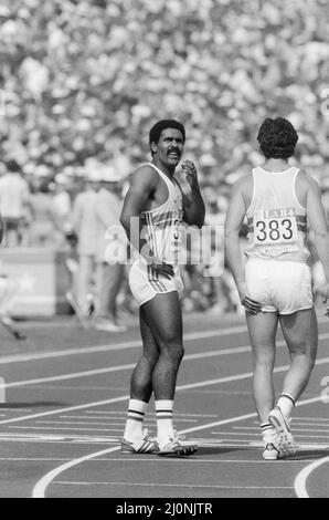 1984 Olympic Games in Los Angeles, USA. Great Britain's Daley Thompson in action during the Decathlon. Stock Photo