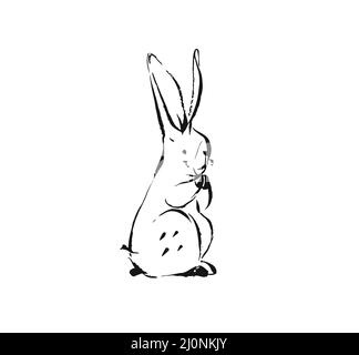 Hand drawn vector abstract ink sketch graphic drawing Happy Easter cute simple bunny illustrations elements for your design isolated on white Stock Vector