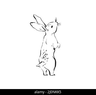 Hand drawn vector abstract ink sketch graphic drawing Happy Easter cute simple bunny illustrations elements for your design isolated on white Stock Vector