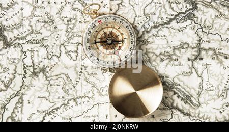 Top view compass top world map. High quality and resolution beautiful photo concept Stock Photo