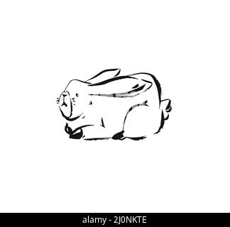 Hand drawn vector abstract ink sketch graphic drawing Happy Easter cute simple bunny illustrations elements for your design isolated on white Stock Vector