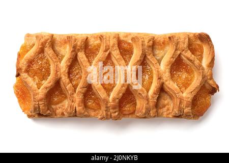 Homemade puff pastry sweet bun, filled with apricot jam, isolated on white background Stock Photo