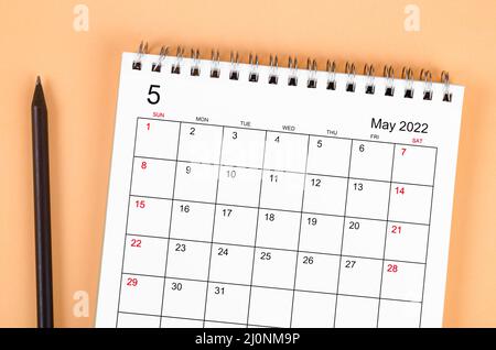 Close up May 2022 desk calendar. Stock Photo