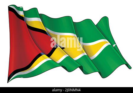 Vector illustration of a Waving Flag of Guyana. All elements neatly on well-defined layers and groups. Stock Vector