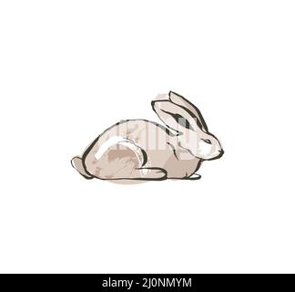 Hand drawn vector abstract ink sketch graphic drawing scandinavian Happy Easter simple bunny illustrations with freehand collage textures in pastel Stock Vector
