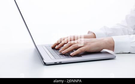 Female hands typing on laptop Stock Photo