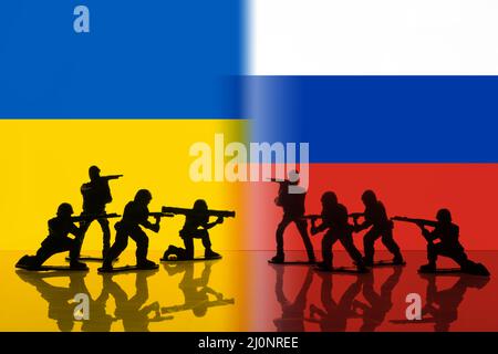 Concept of military conflict Russia and Ukraine Stock Photo