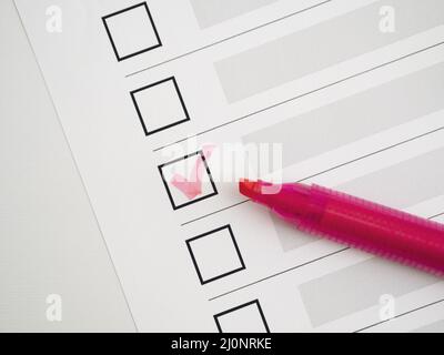 Top view marked checking box. High quality and resolution beautiful photo concept Stock Photo